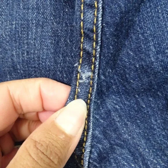 Levis 505 Straight Denim Jeans Men Size 34 x 34 Blue Dark Wash Distressed FLAW - Picture 14 of 14